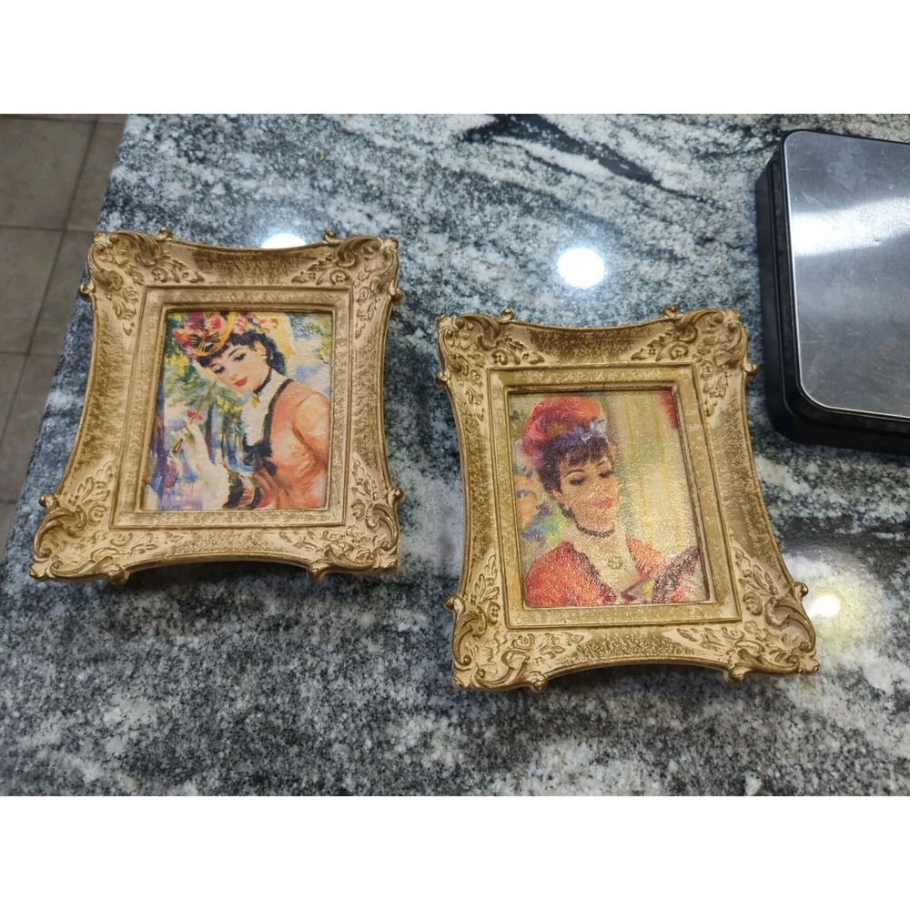 2 Mini Vintage Huldah Framed Art Print Ornate Rococo Frame Shabby Chic